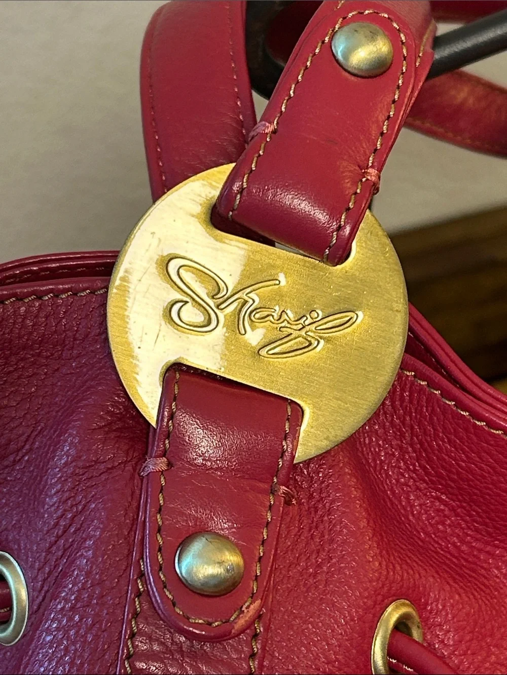 Sharif Americana Red Genuine Pebble Leather Large Hobo Shoulder Bag